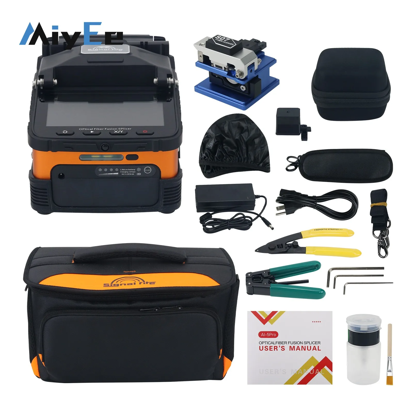 AI-5Pro Optical Fiber Fusion Splicer 6-Motor Auto Focus 8s Splicing with 5-inch Color Screen for Security Monitoring Projects