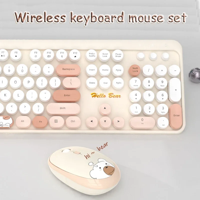 

2.4G Wireless Keyboard Cute With Numeric 104 Keys Silent Gaming Keyboard Mouse Set For Laptop Desktop PC Friend Gift