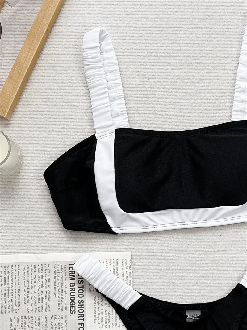 Para Praia สีดําสีขาวชุดว่ายน้ํา Bandeau ชุดบิกินี่ 2025 ชุดว่ายน้ําเซ็กซี่ผู้หญิง Biquini ชุดว่ายน้ําบราซิล Beachwear