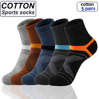5 Pairs Men's Performance Sports Socks Mid-Crew Cushioned Cotton Socks for Outdoor Activities Running Basketball Badminton Gym