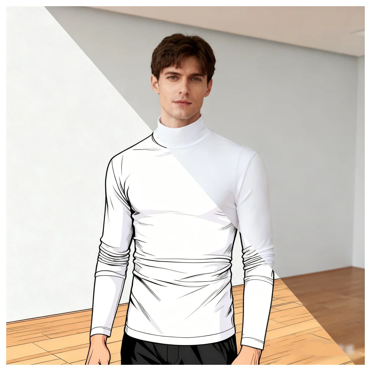 Autumn Winter Men's High Neck T-shirt Slim Fit Fashion High Elastic Long Sleeve Cotton Casual Breathable Apparel Pullover