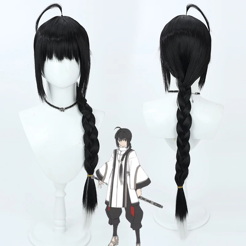 Fate Samurai Remnant Yamato Takeru Cosplay Wig 90cm Black Braided Heat Resistant Synthetic Hair Halloween Party Role Play