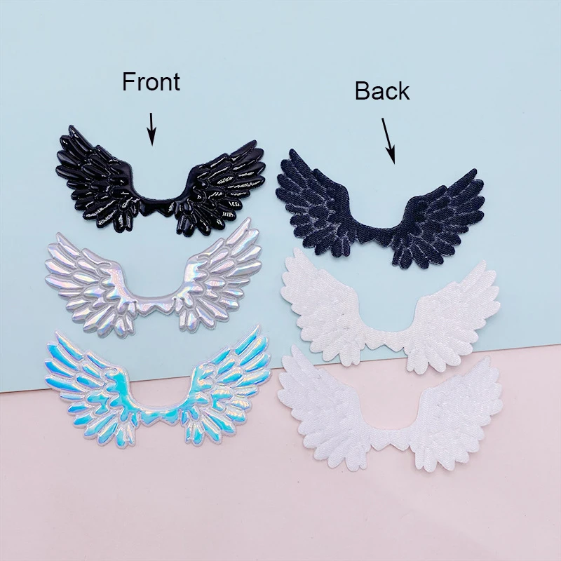 Laser Angel Wing Padded Appliques for Baby Clothes, Headwear, Hair Clip, Bow Accessories, Patches, 7x4cm, 40Pcs