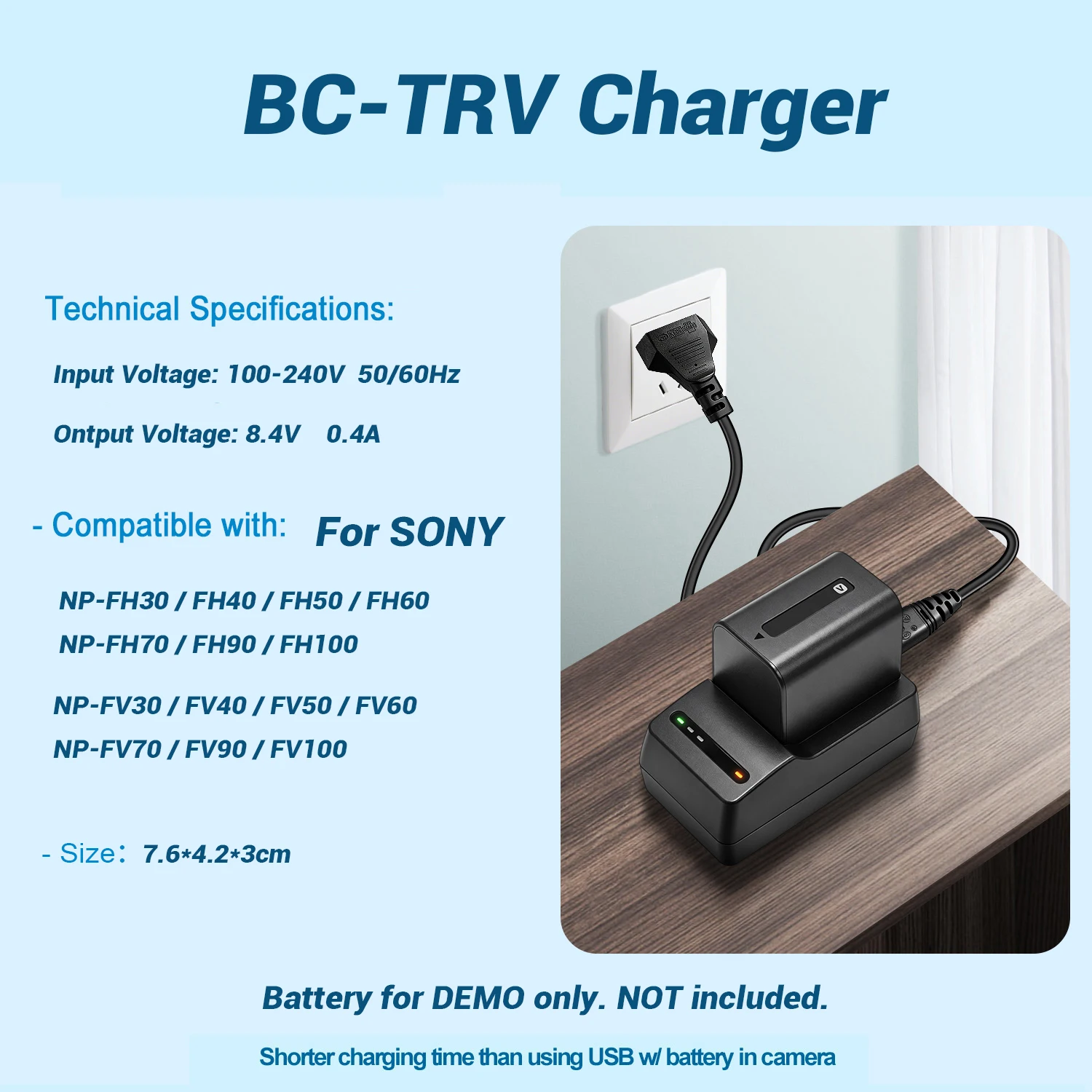 BC-TRV Charger Compatible with Sony NP-FH30/40/50/60/70/90/100 NP-FV30/40/50/60/70/90/100 Camera Battery External Power Supply