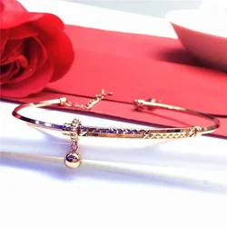 Plated 14K Rose Gold Plated Shiny refreshing Round Ball bracelet for women 585 Purple Gold Exquisite Charm bangles Jewelry