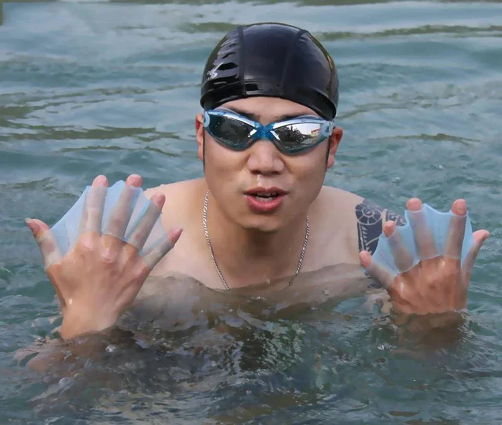 Silikon-Schwimmflossen, Flossen für Männer, Frauen und Kinder, Schwimmbad, Sport, professionelles Training, Fingerhandschuhe mit Flossen, Paddel, Ausrüstung. – Detail 11