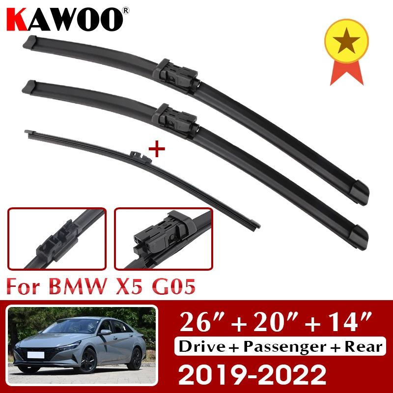 

KAWOO Car Wiper Front & Rear Wiper Blades Set 26"+20"+14" For BMW X5 G05 2019 2020 2021 2022 Windshield Windscreen