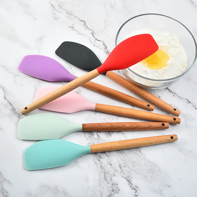 

Long Wooden Handle Fondant Cake Spatula Silicone Cream Butter Baking Scraper Kitchen Biscuit Pastry Blenders Batter Flour Mixer