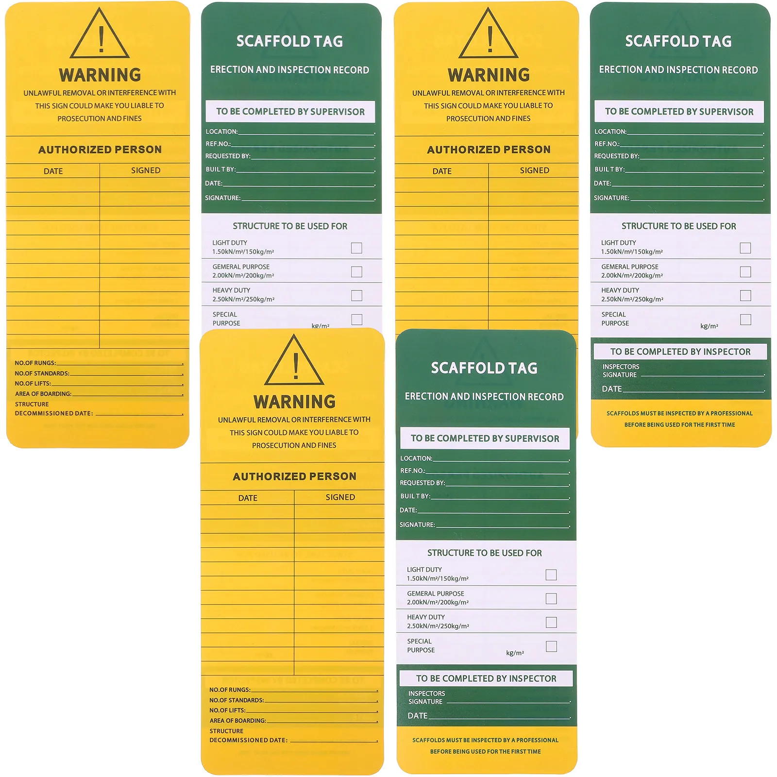 

6Pcs Scaffold Tags Industrial Grade PVC Safety Inspection Hanging Tags for Construction Sites Scaffold Status Identification