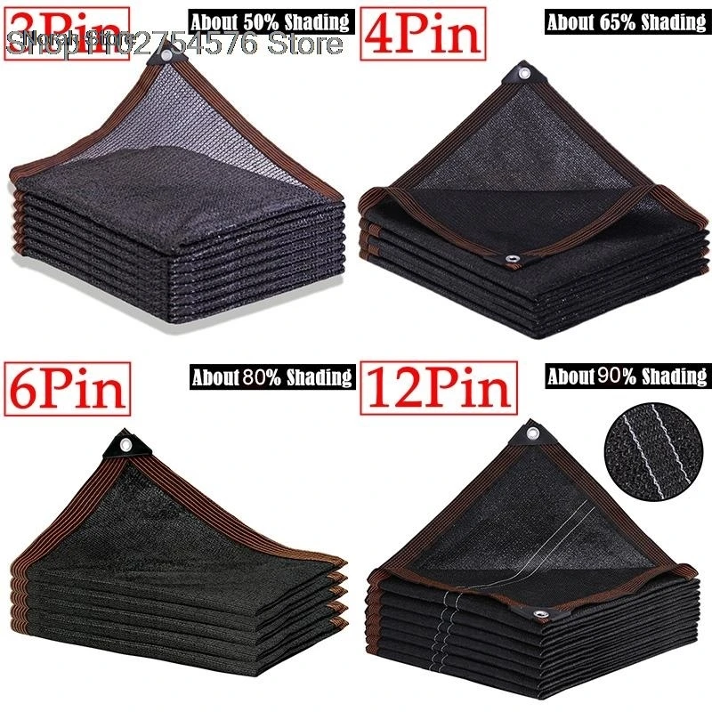 3/6/12Pin Black Sunshade Net Shading 40~90% Garden Plant Greenhouse Shade Cover Swimming Pool Outdoor Awnings Terrace Sun Sail﻿﻿