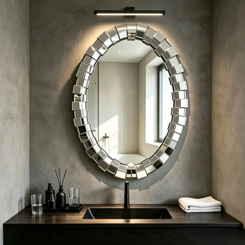 European Light Luxury Smart Bathroom Mirror Wall Mounted Makeup Mirror Concave Convex 3D Decorative Mirror for Dining Room