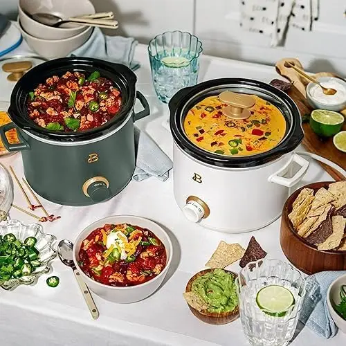 مجموعة جميلة من قطعتين من الفخار بطيء ، 2 كوارت ، الزعتر ، الثلج الأبيض ، واط ، إعدادات الحرارة القابلة للتعديل ، أدوات المطبخ عن طريق الفستان