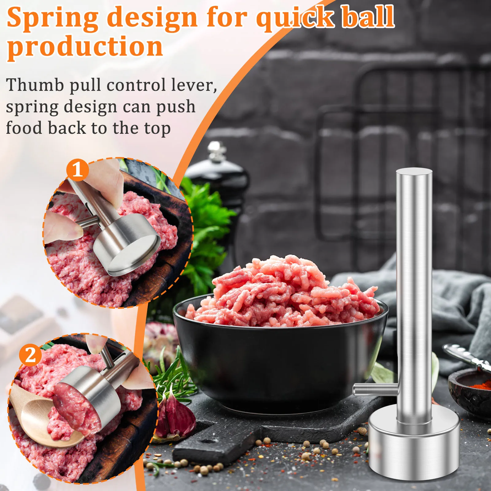 Falafel Scoop Stainless Steel Falafel Meatball Maker Spring Design Falafel Maker Scoop Rustproof Meatball Falafel Baller Maker