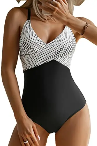 

Women's One Piece Swimsuits Tummy Control Front Cross Bathing Suits Slimming Swimsuit V Neck Swimwear Monokini