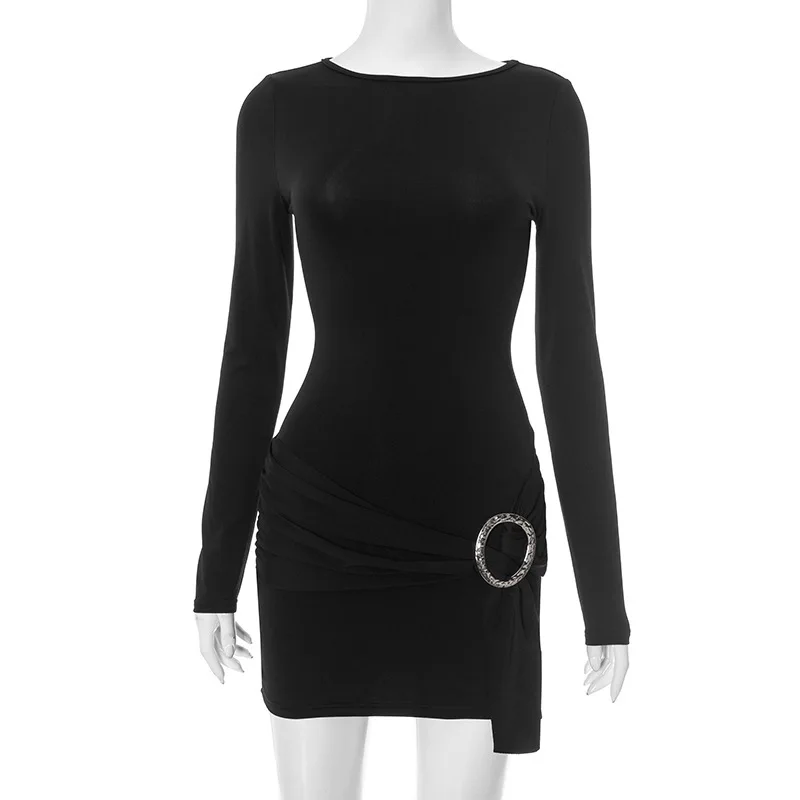 European American Women's New Summer Style Sexy Hot Girl Style Long-Sleeve Solid Color Bodycon Dress