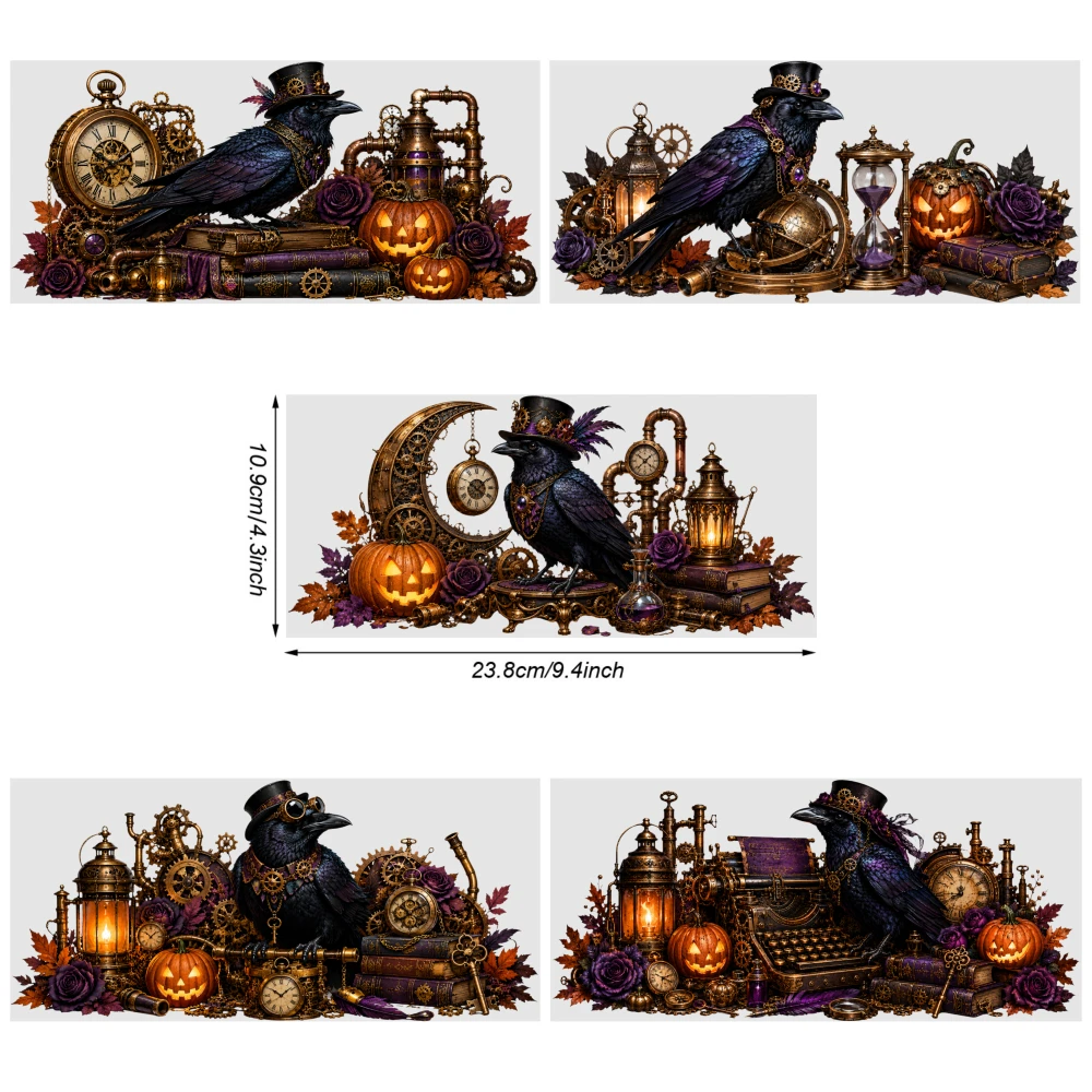 5 Sheets Steampunk Raven UV DTF Stickers UV DTF Transfer Stickers for Glass Cups Glass DTF Transfer Stickers Plastic