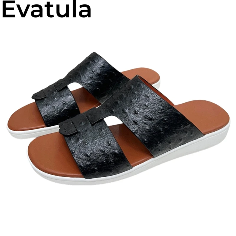 2024 Summer High Quality Genuine Leather Flat Slippers Men Open Toe Lazy Slides Shoes Male Outdoor Casual Beach Mules Hombres