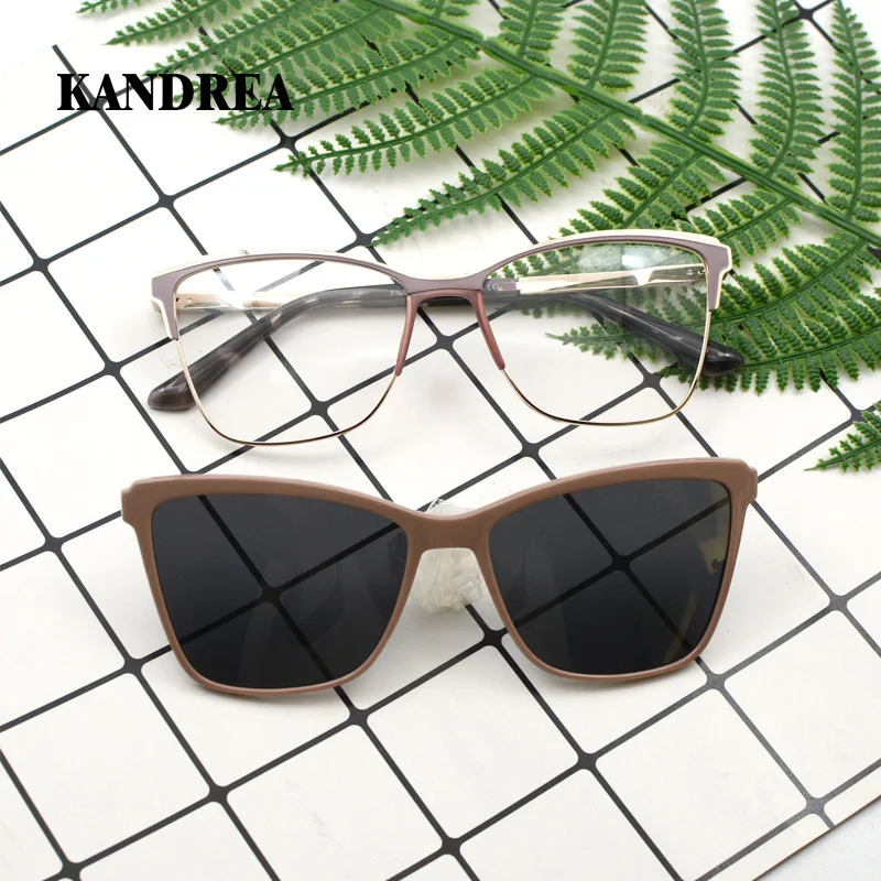 KANDREA Cat Eye Metal Fashion Polarized Clip on Sunglasses Women Optical Myopia Glasses Frames Men Prescription Eyewear FNA006