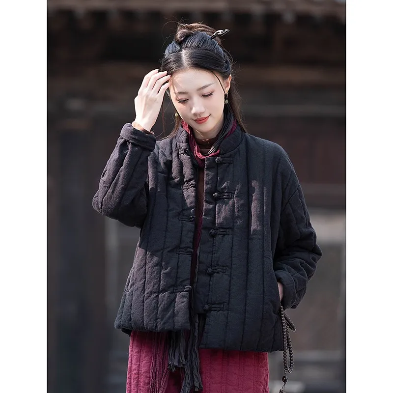 New Arrival 2024 Winter Women Casual Loose O-neck Long Sleeve Single Breasted Parker Warm Thickened Vintage Coats