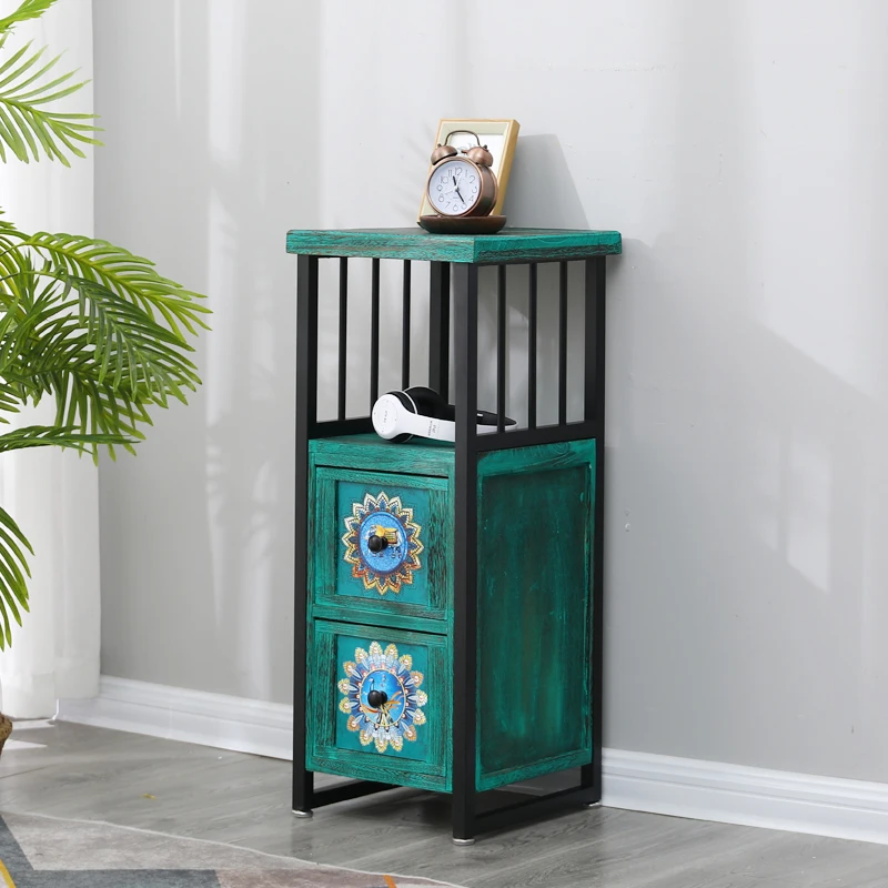 American Vintage Narrow Chest Solid Wood Multi-Purpose Shelf Living Room Gap Storage Cabinet Painted Bedroom Side Cabinet
