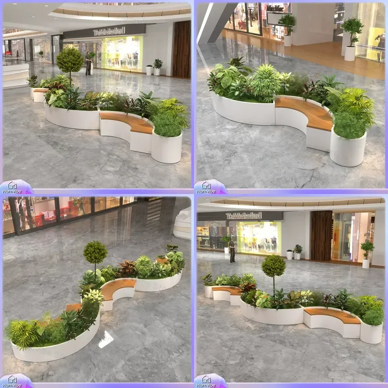Outdoor Wrought Iron Flower Box Bench Planter Seat Garden Furniture Commercial Street Square Partition Fence Rest Stool Decor