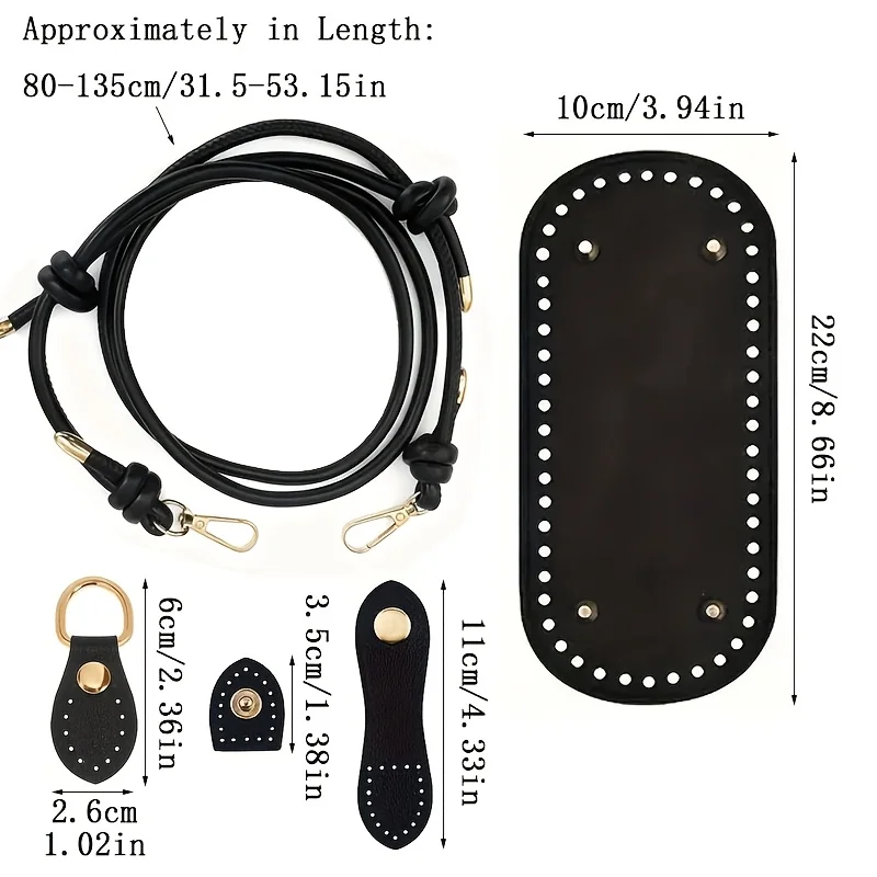 4-Piece Crochet Bag Making Set |   Imitation Leather Adjustable Buckle, Base and Gourd-Shaped Buckle, Fashionable Imitation Leather Shoulder Bag, Handmade Craft Materials, Easy to Make, DIY Bag Accessories, Wallet Making Materials, DIY Wallet Making.