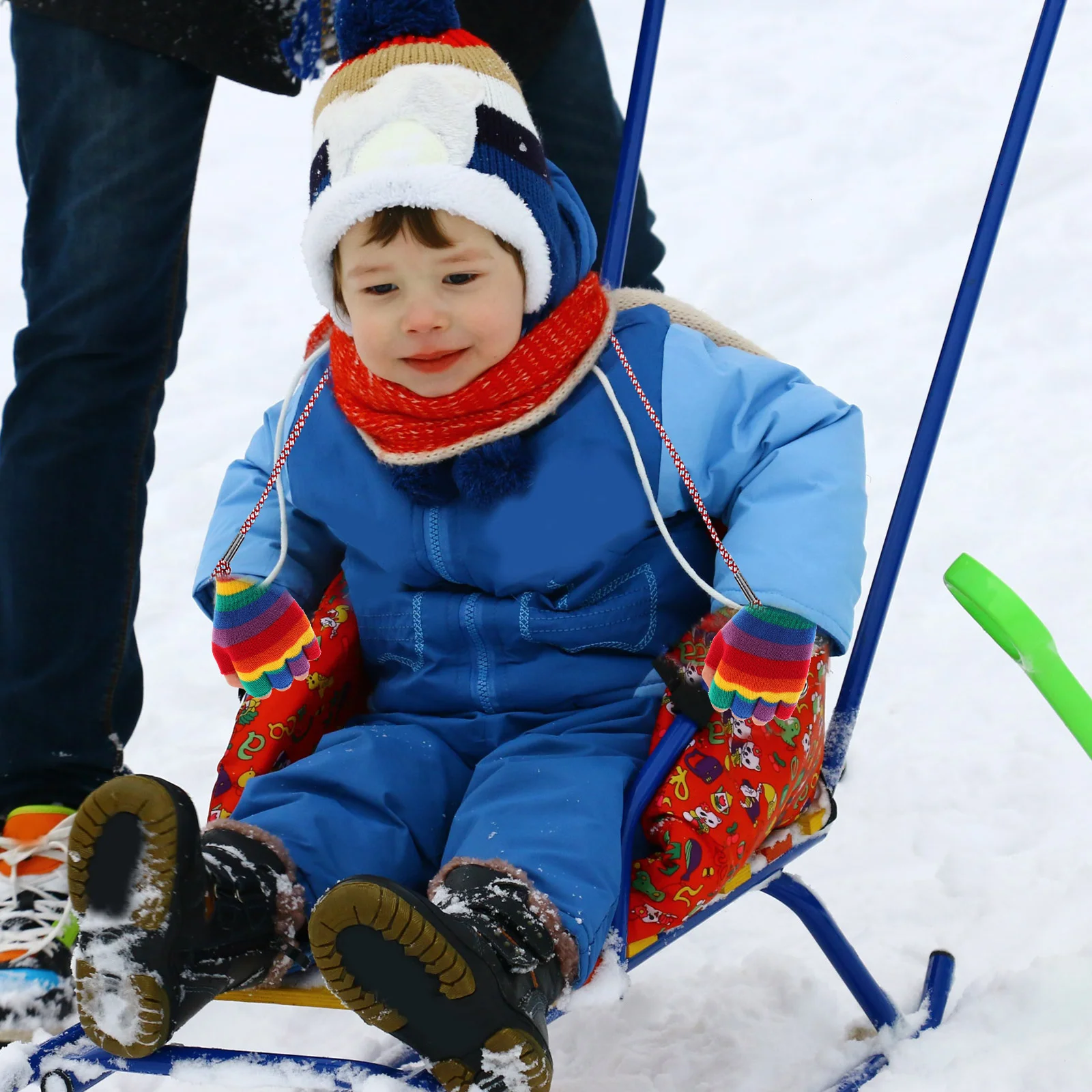 Sarung tangan anak, gantungan gesper Ski Anti slip tali Musim Dingin anak-anak nilon klip sarung tangan klip