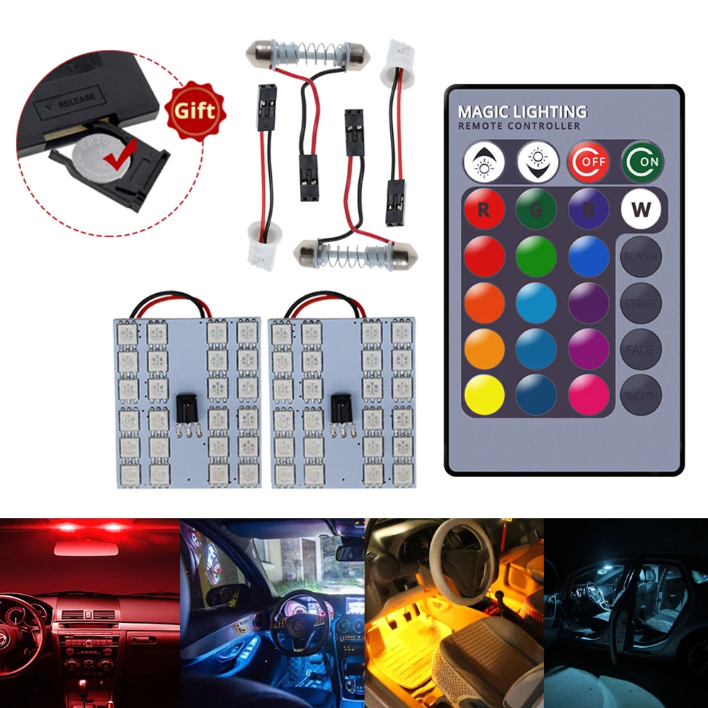 

T10 RGB 3W 24SMD Car Led BA9S DC 12V Remote Controller Panel Interior Auto Bulb Atmosphere Dome Festoon Reading Light Multicolor