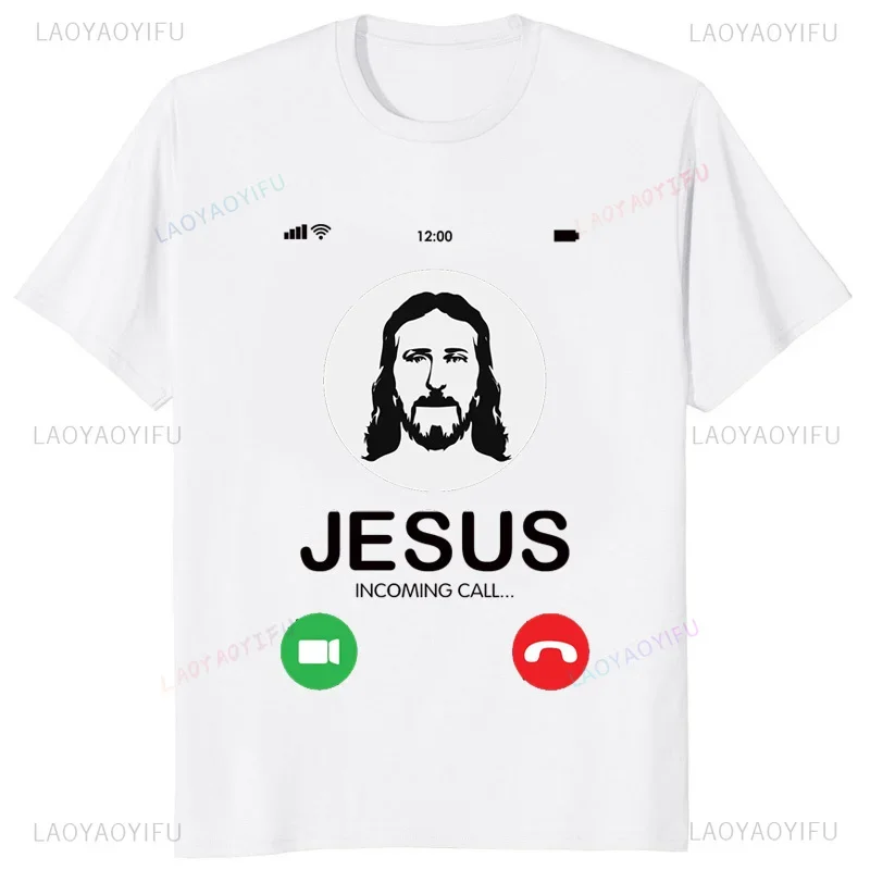 Moshi Moshi Jesus Desu Funny T-shirt Men T Shirt Short-sleev Breathable T-shirts Casual Tops Pattern Roupas Masculinas Koszulki