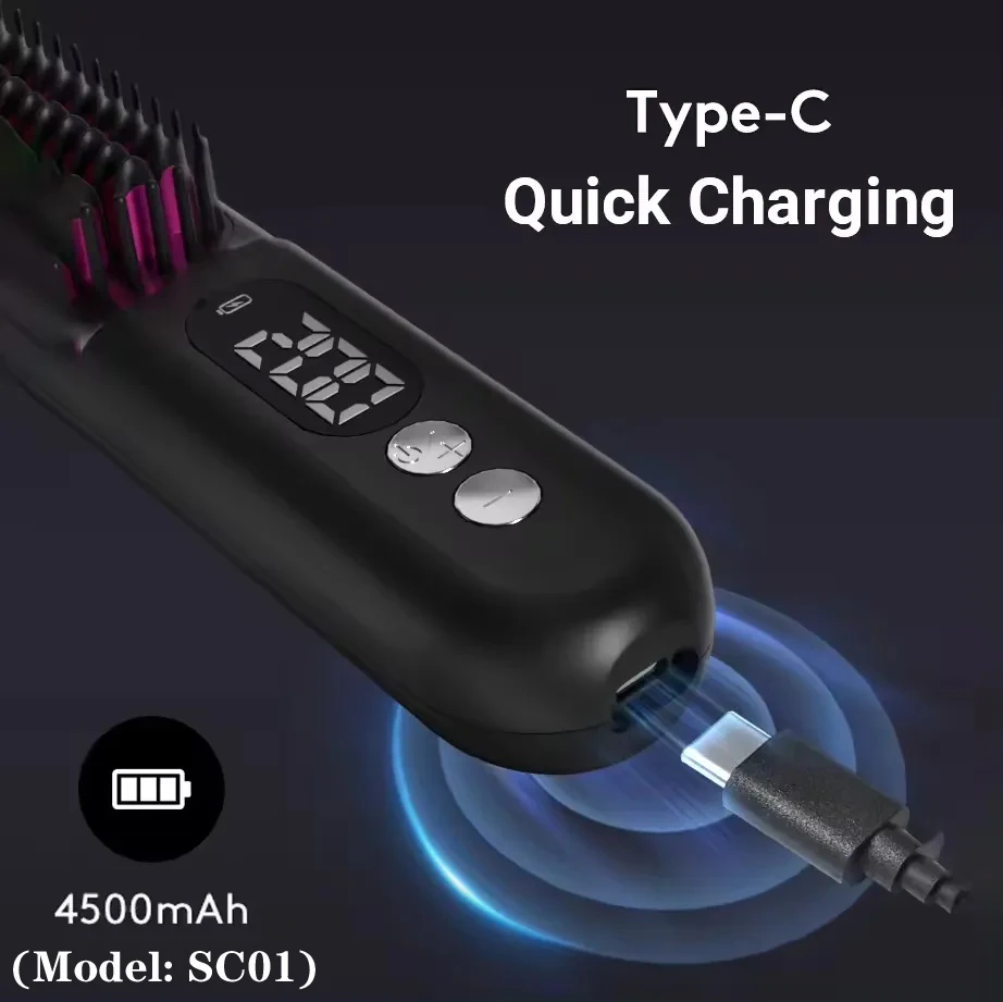 جديد صغير محمول 3200 4500 Mah 60 مليون الأيونات السالبة فرشاة شعر كهربائية لاسلكية 2 في 1 فرشاة ساخنة للشعر المستقيم المجعد