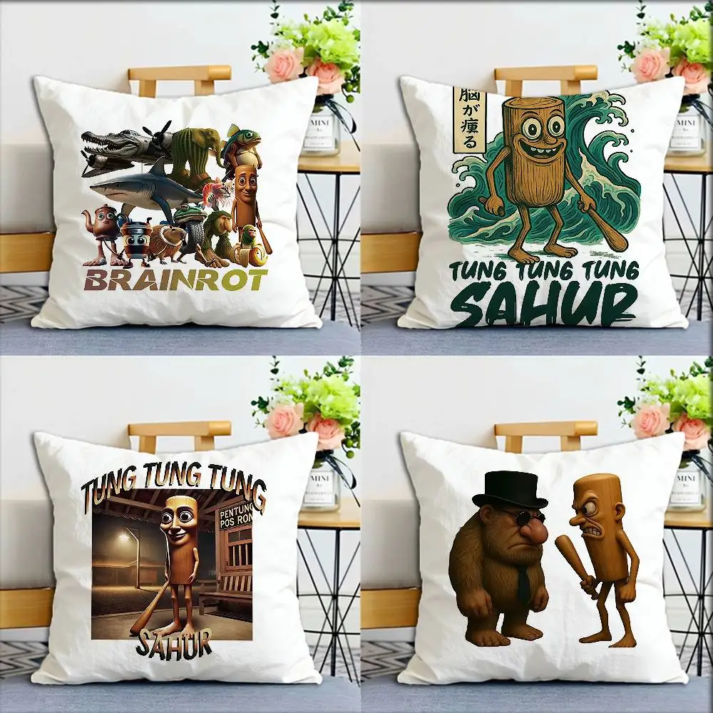 

Tung Tung Tung Sahur World Various Sizes Square Pillow Case For Car Home Bedchamber Decor