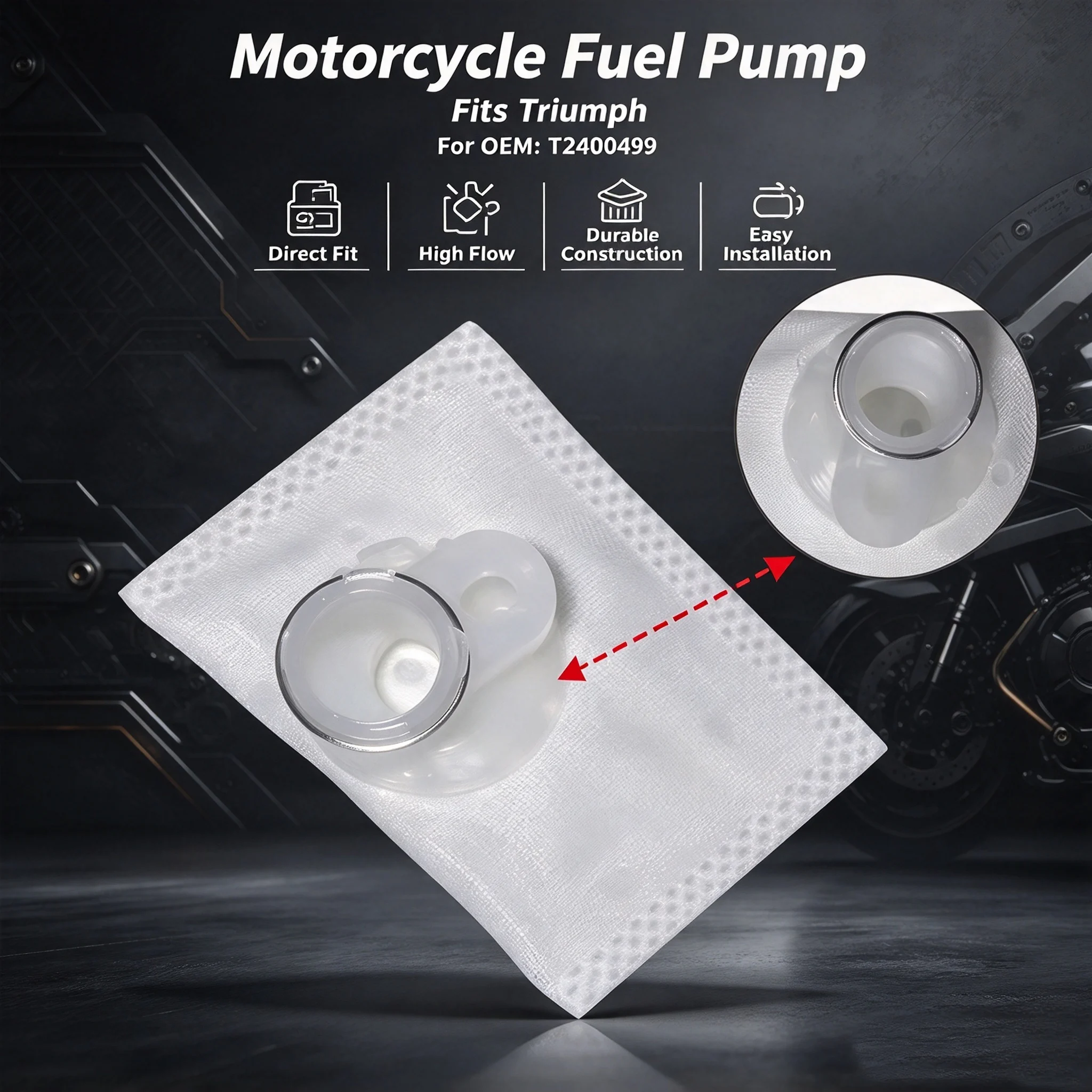 T2400499 Motorcycle Fuel Pump Filter/Strainer For Triumph Tiger 1050 800 800XC SPORT VIN 750469 Sprint ST Speed Triple R  735336