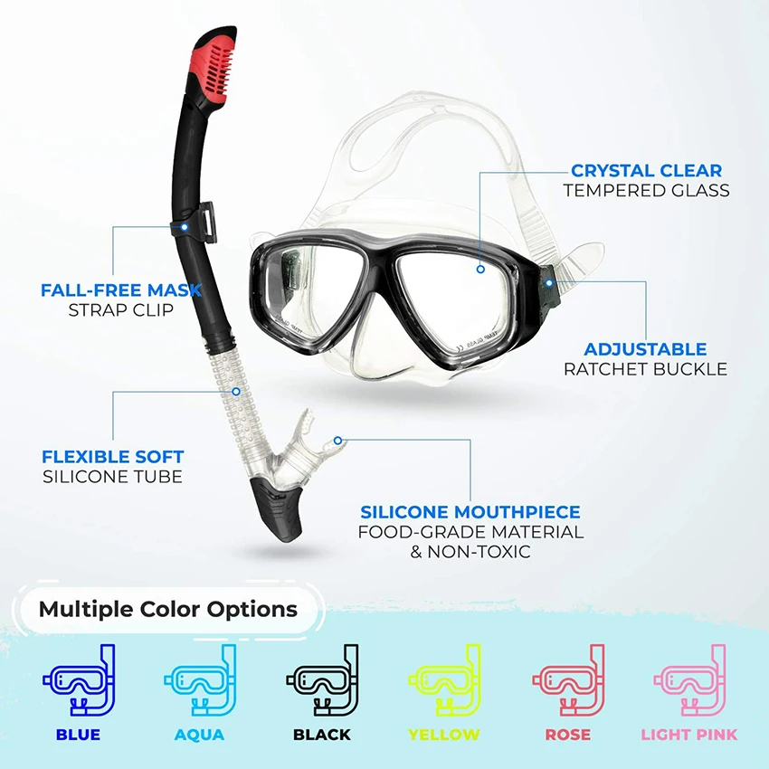 Custom Prescription Diving Mask Set Myopia Snorkelling Gear Optical Swimming Mask with Dry Tube Power Range from -2.0 to -7.5