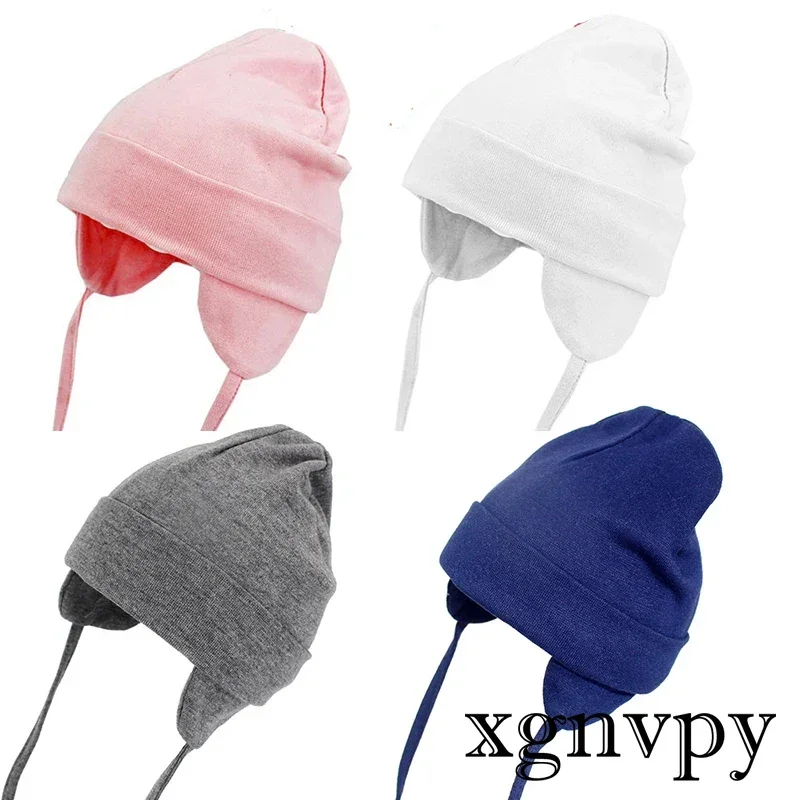 Xgnvpy Autumn Winter Baby Bonnet Hat Solid Color Ear Protection Warm Toddler Beanie Soft Cotton Kids Girls Boys Earflap Cap