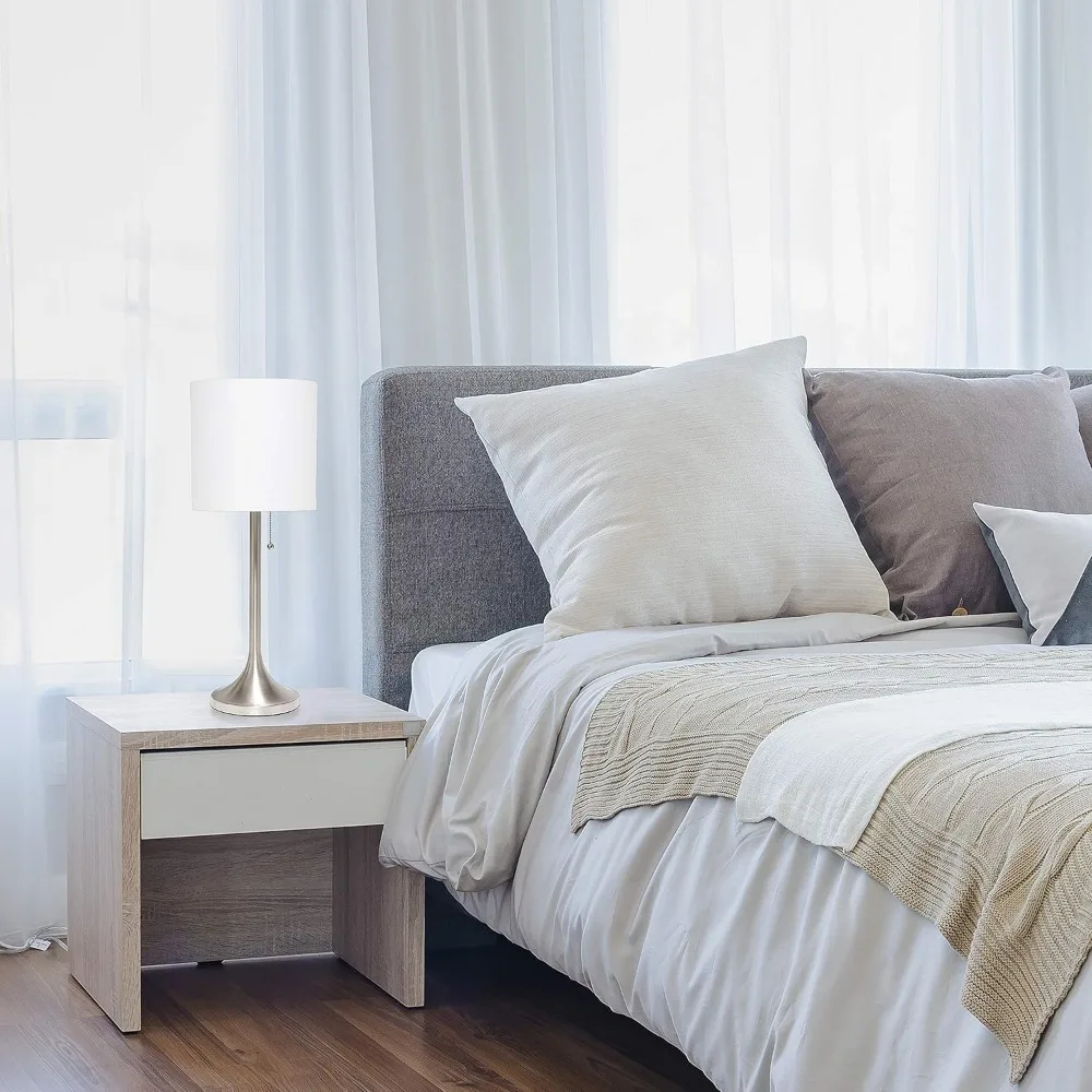 โคมไฟตั้งโต๊ะทรงกระบอกผ้าแบบเรียบง่าย รุ่น lt1076-bnw สีนิกเกิลขัดเงาและสีขาว - (แพ็ค 4 ชิ้น)