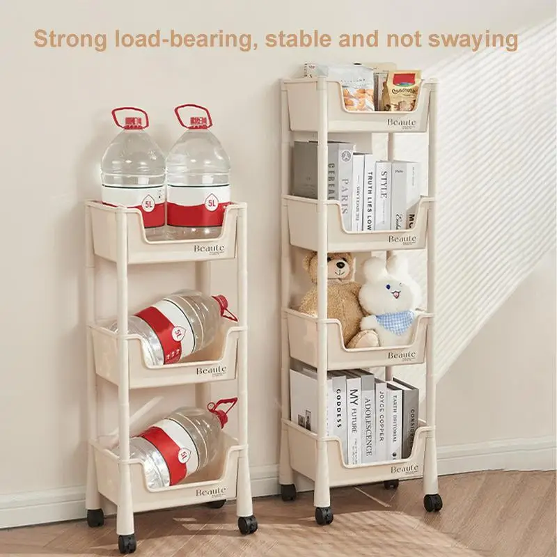 2/3/4 Tiers Mobile Storage Shelf Multi-Functional Rolling Cart Snacks Books Storage Rack Trolley With Wheels Movable Floor Shelf