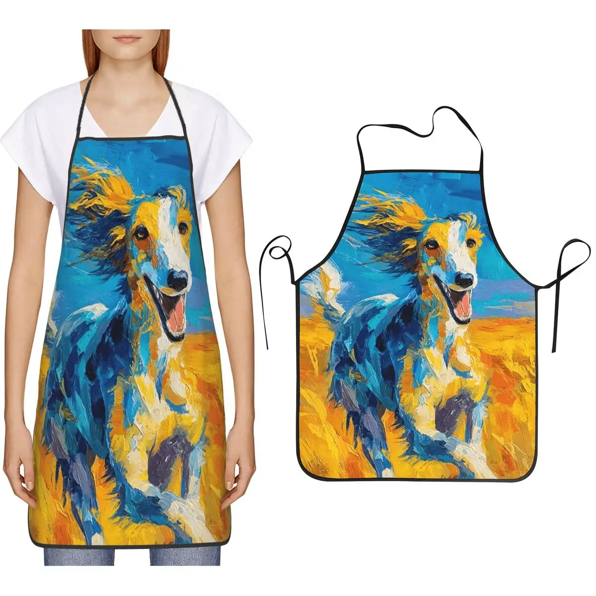 A Joyful Saluki Running Through A Bright Summer Field, Dogs In Motion Aprons Chef Cooking Baking Tablier Bib Kitchen Pinafore