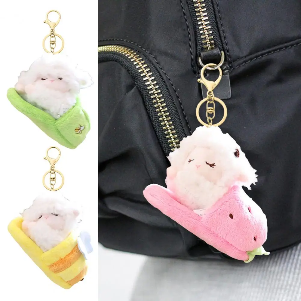 Adorable Sleeping Lamb Keychain, Soft Plush Sheep Stuffed Animal Pendant, Cartoon Slipper Position Key Ring for Bag Backpack, Cu