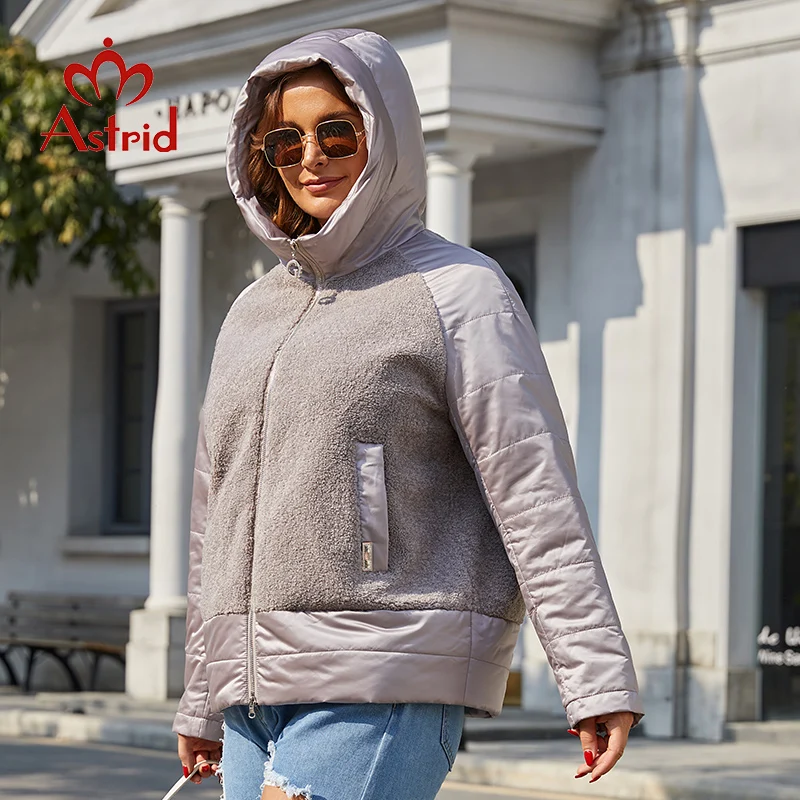 Imagem -03 - Astrid 2023 Primavera Jaqueta Feminina Tamanho Grande Parkas Roupas Femininas de Pele do Falso Topos Moda Costura Acolchoado Cabolsas Outerwear Am10262