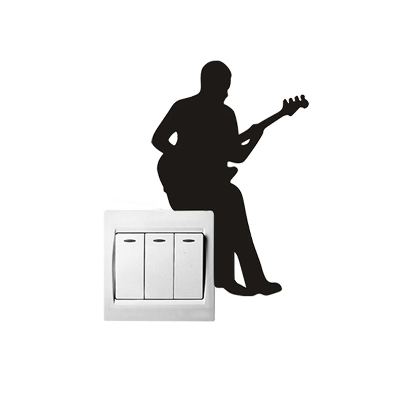 Rock Music Guitarist Silhouette Wall & Switch Stickers, Removable Waterproof Vinyl Decals