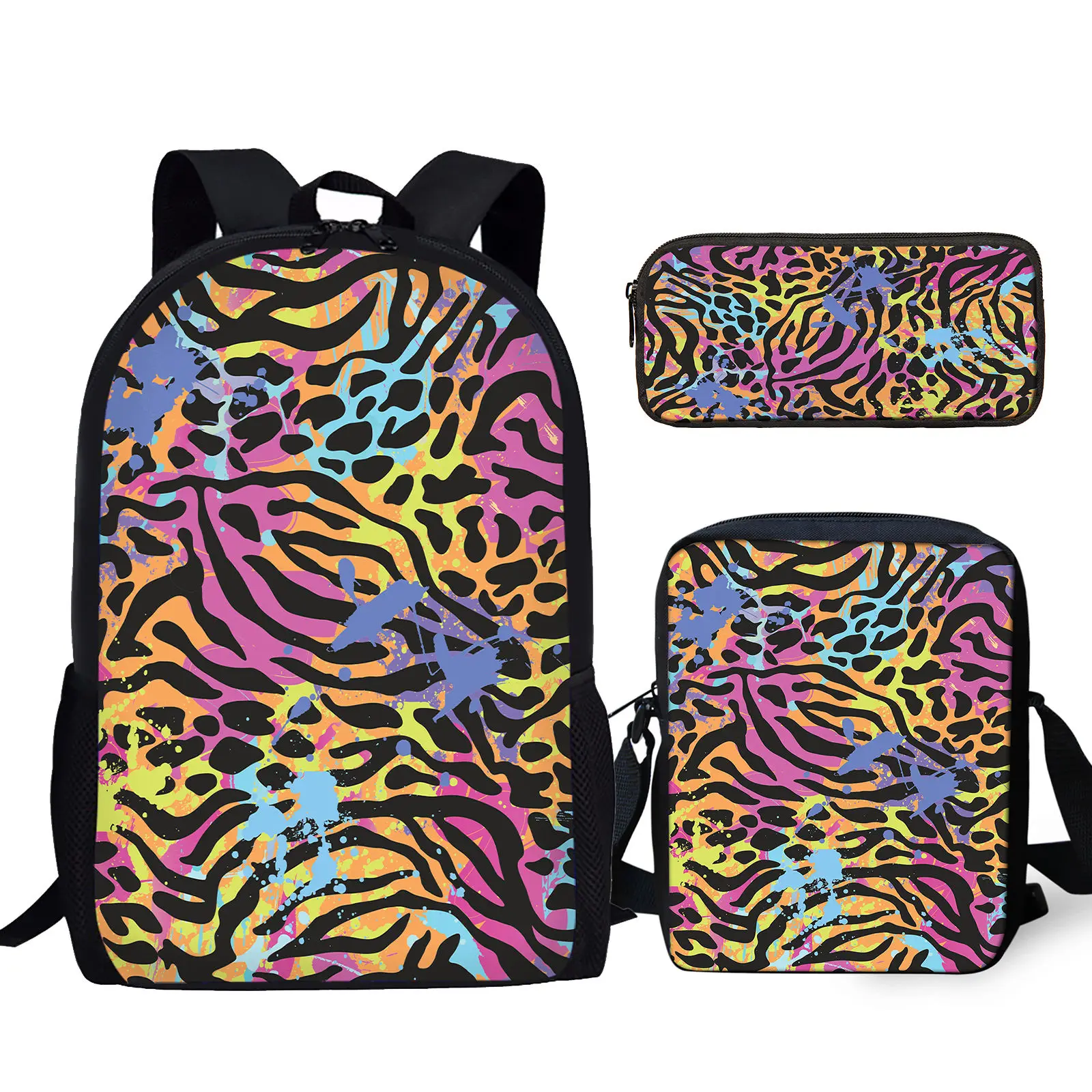 Desenhos animados preto e branco vaca textura impressão escola saco conjunto para meninos e meninas, mochila de armazenamento diário, presente de volta à escola, 3pcs