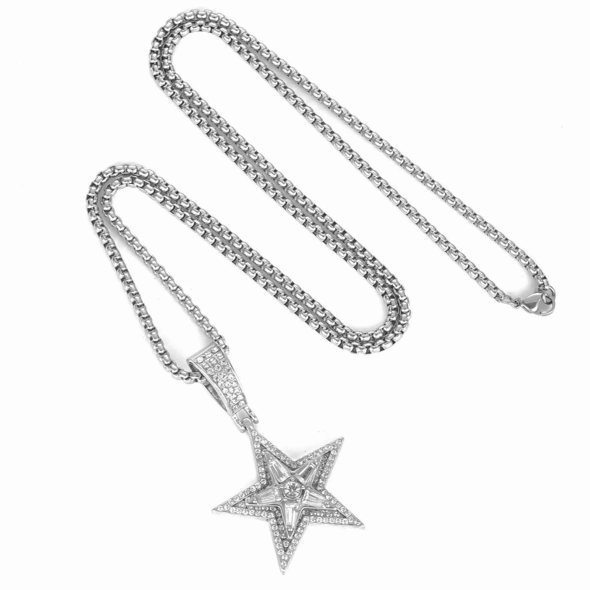 ROXI | Five-pointed Star Necklace for Men. Stainless Steel. with Diamond.Rotatable. Street Fashion. Boy Party Gifts.New.Silver