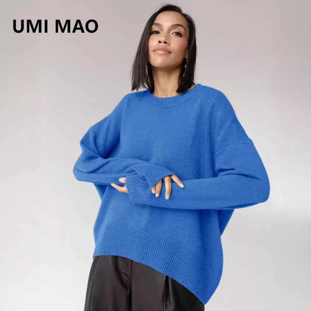 

UMI MAO Top Femme Autumn Winter Women's Knitted Sweater Round Neck Solid Color Loose Sweater European American