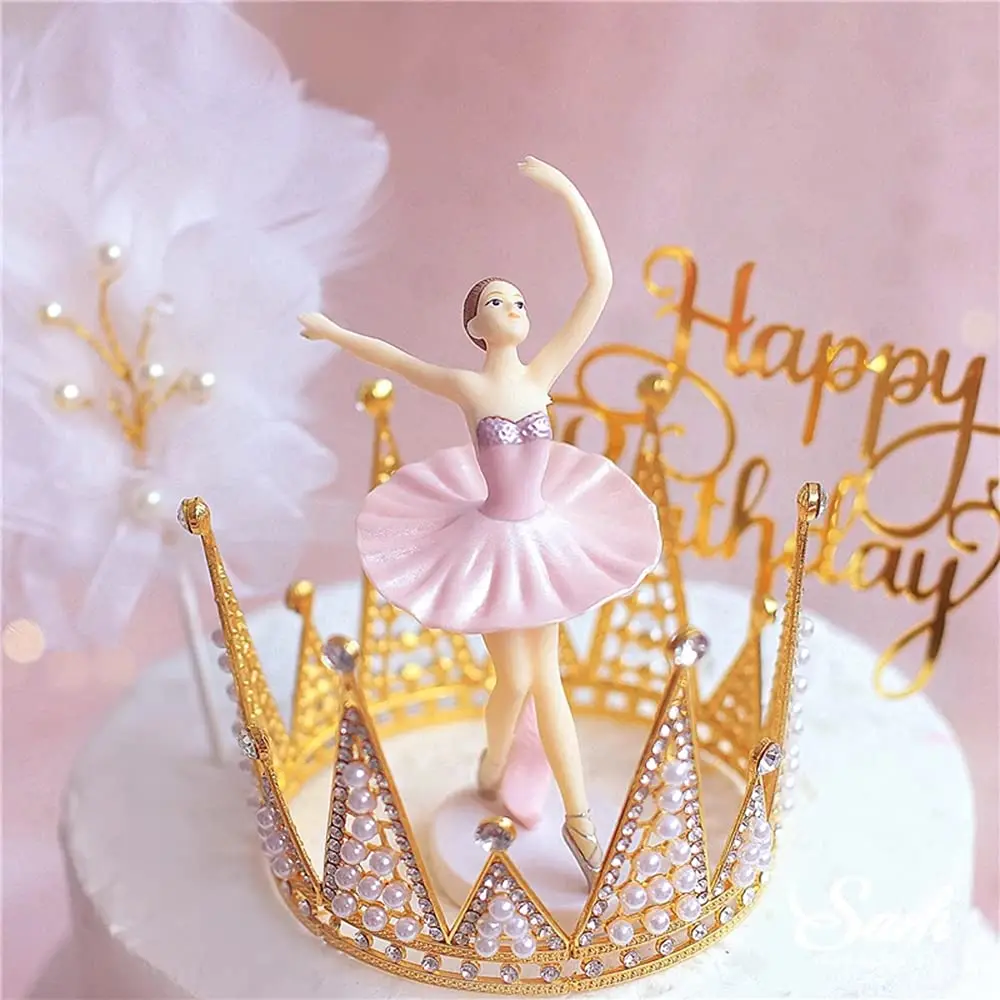 3pcs Ballerina Girl Figurine Pink Dancing Cake Topper Wedding Decors Baby Shower Kids Girl Dance Birthday Party Decorations