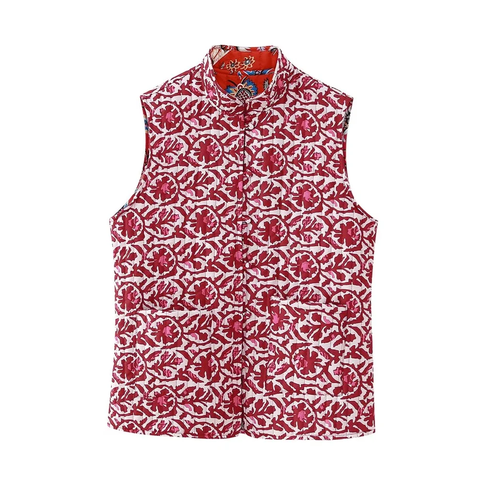 PB&ZA 2023 Autumn/Winter New Vintage Style Double Sided Printed Sleeveless Quilted Cotton Vest Coat