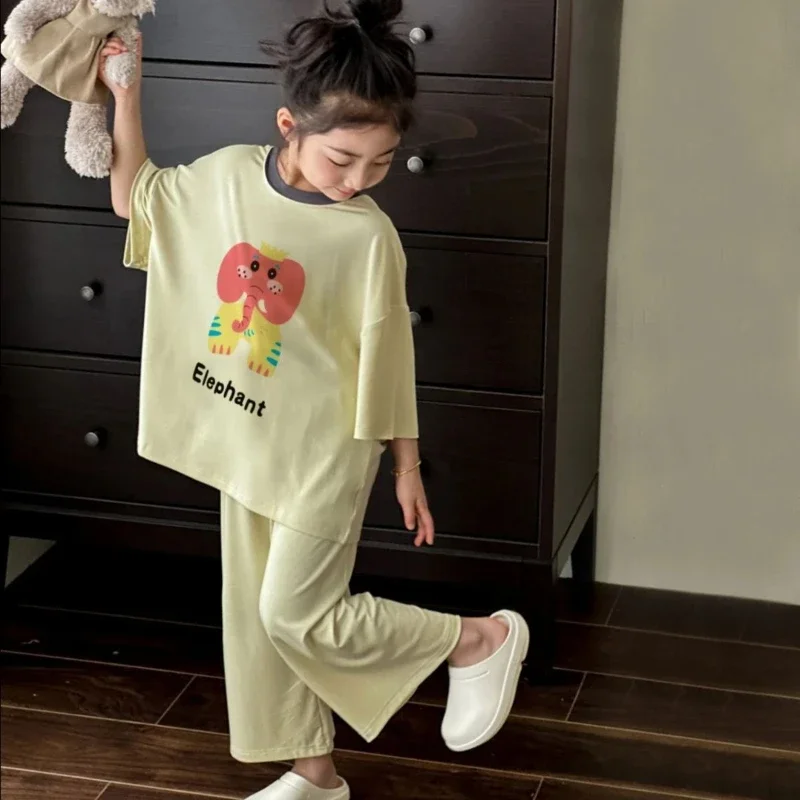 New Kids Summer Pajamas Set 3/4 Sleeve Lightweight Breathable Home Wear for Boys and Girls