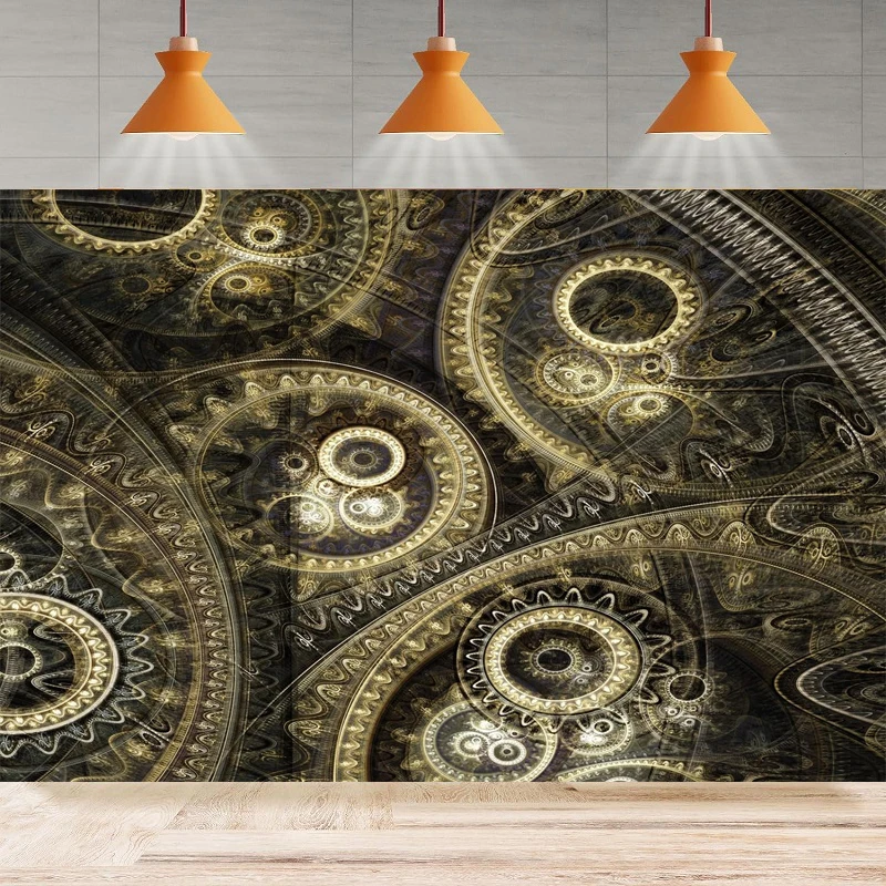 

Photography Backdrop Mechanical Gears Industrial Background Vintage Steam Machine Nostalgia Birthday Party Backdrop Wall Banner