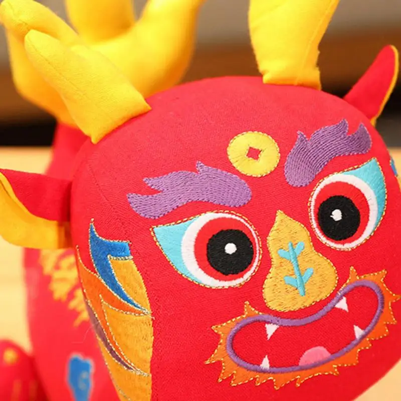 Chinese Dragon Plush Toy Folk Style Embroidery 3D Simulation Chinese New Year 2024 Plush For Spring Festival Home Decor ornament