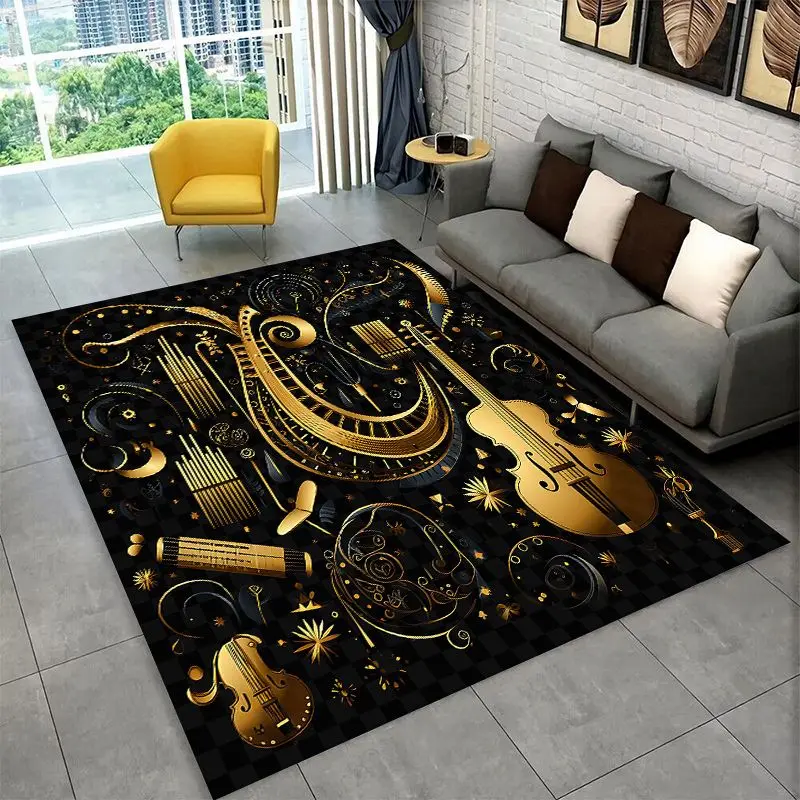 Fashion Musical Note Instrument Staff Art Large Area Rug Non-slip Durable Carpet for Bedroom Living Room Sofa Doormat Home Decor