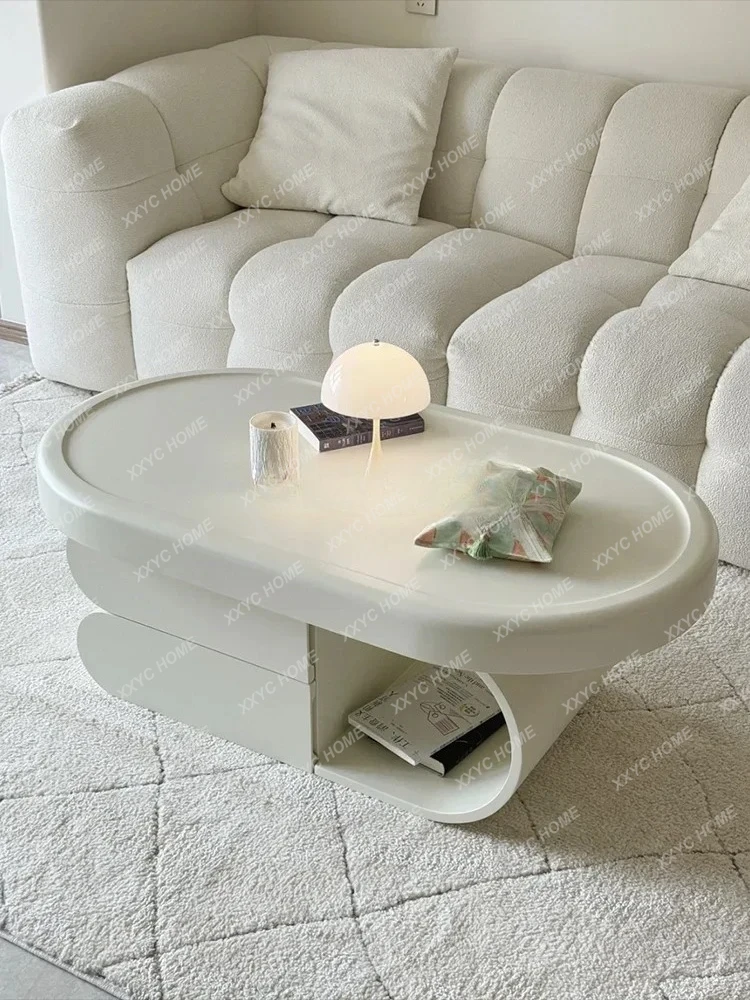 A  LCream wind coffee table living room small apartment rock slab biscuits light luxury high sense minimalist